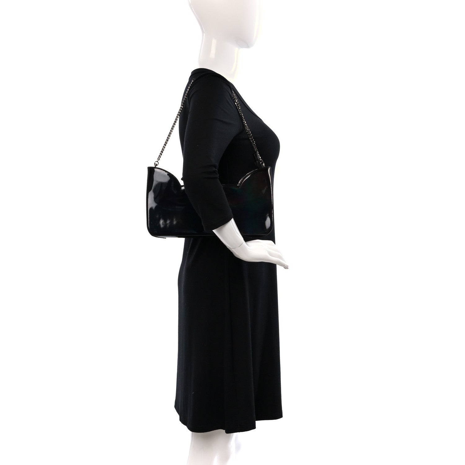 Christian Louboutin Iridescent Patent Hot Chick Chain Shoulder Bag Black 2 of 8