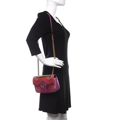 Gucci Metallic Calfskin Matelasse Mini GG Marmont Shoulder Bag Fuchsia 2 of 10