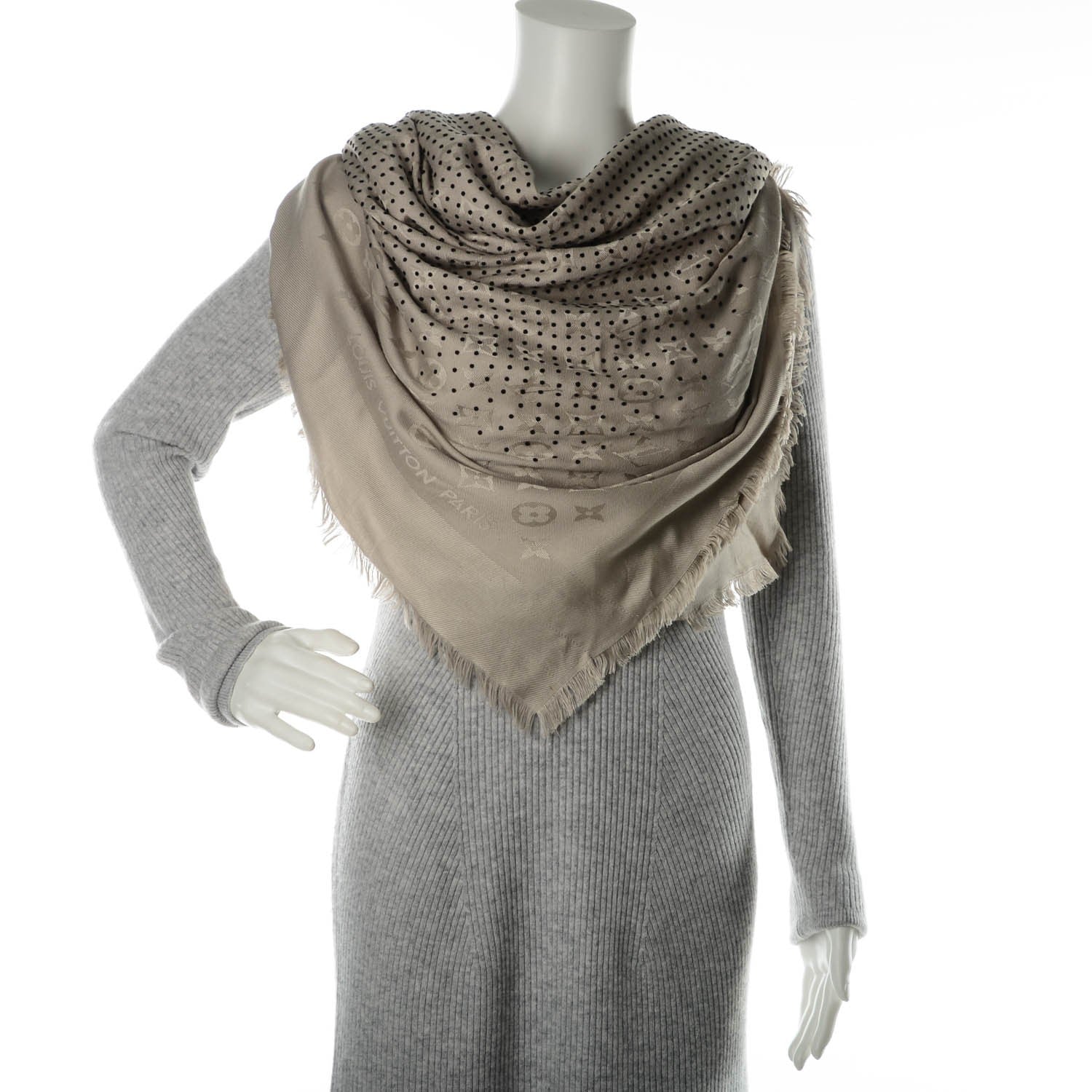 Louis Vuitton Silk Wool Monogram Pois Shawl Beige 3 of 5
