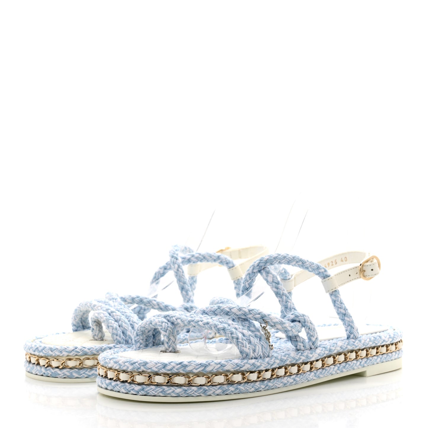 Lambskin Cord Chain CC Sandals 40 Blue White