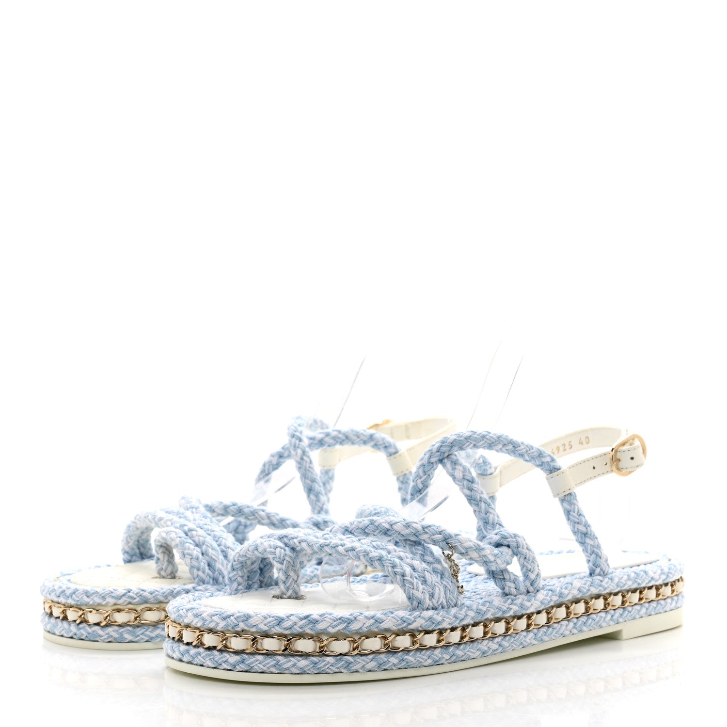 Chanel Lambskin Cord Chain CC Sandals 40 Blue White 3 of 9