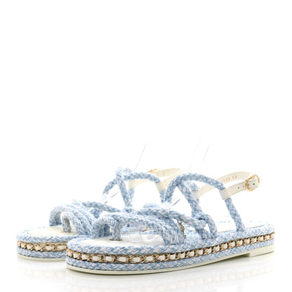 Chanel Lambskin Cord Chain CC Sandals 40 Blue White 3 of 9