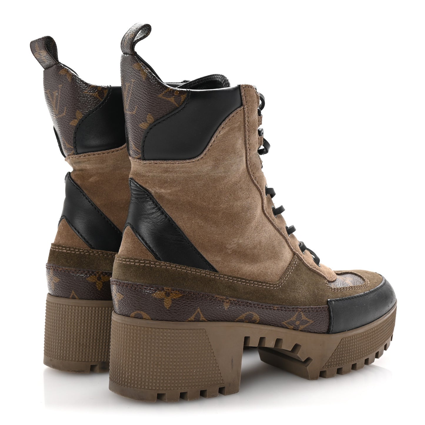 Suede Calfskin Monogram Laureate Platform Desert Boots 37.5 Taupe