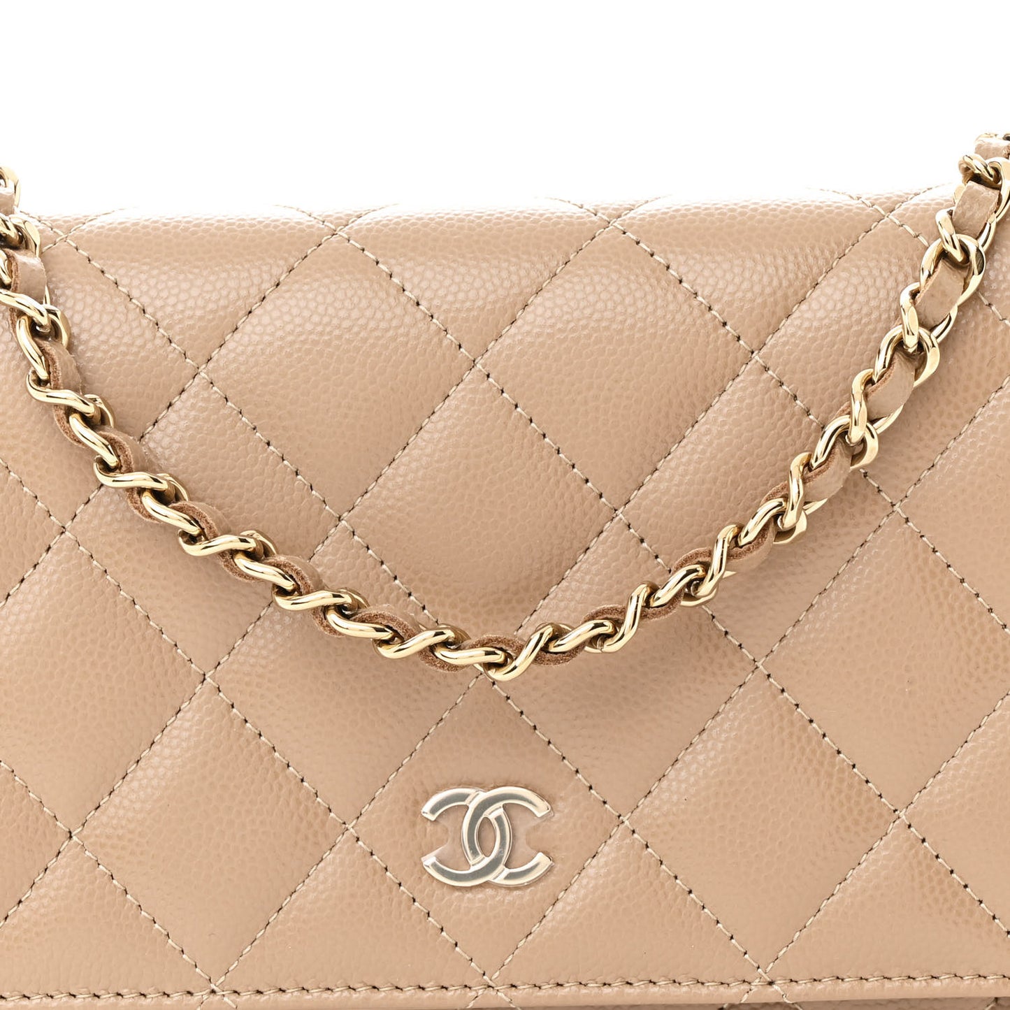 Caviar Quilted Wallet on Chain WOC Dark Beige