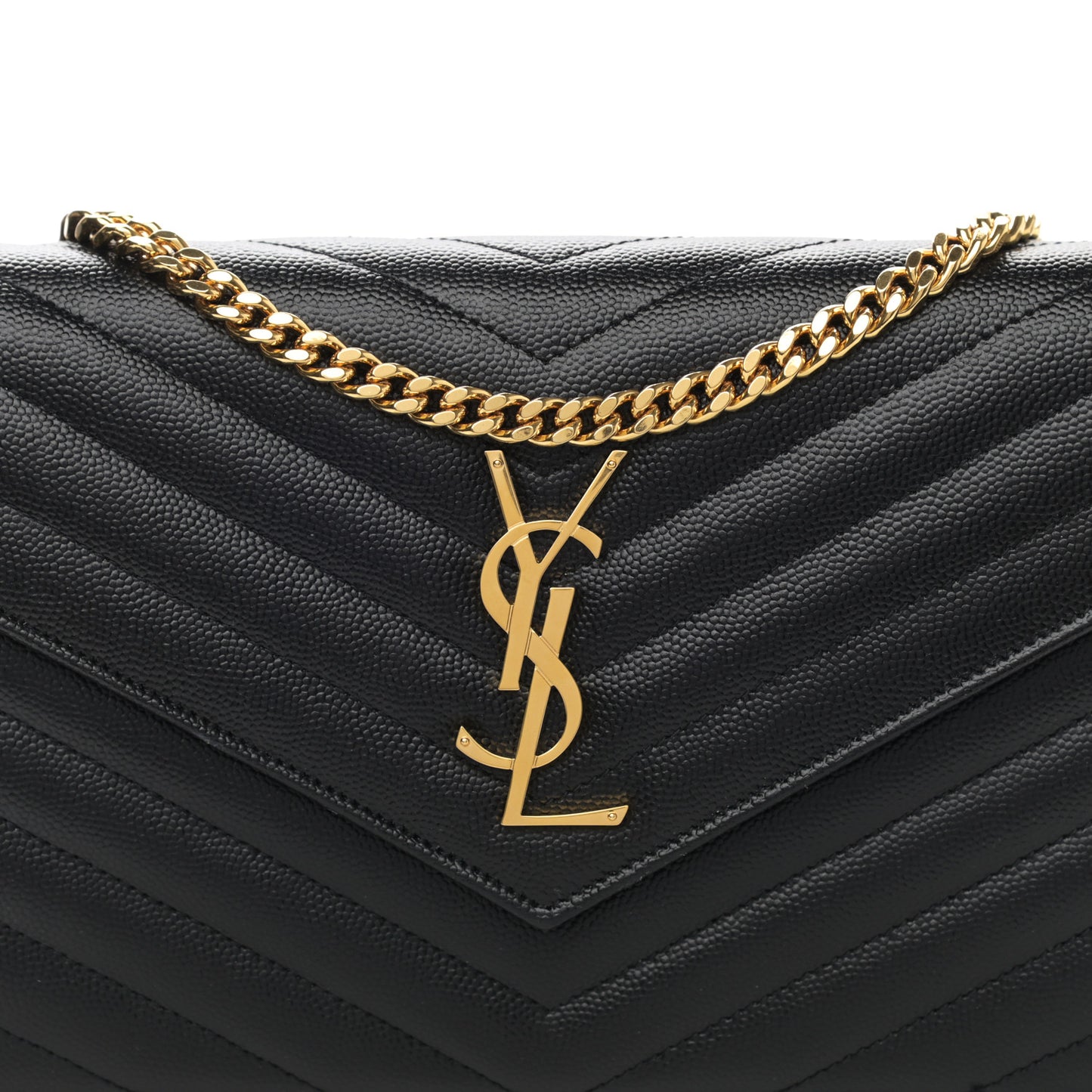 Grain De Poudre Matelasse Chevron Monogram Chain Wallet Black