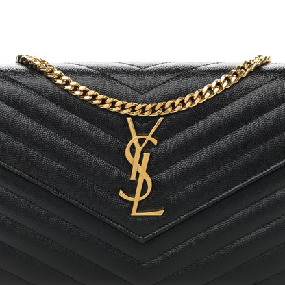 Saint Laurent Grain De Poudre Matelasse Chevron Monogram Chain Wallet Black 6 of 8