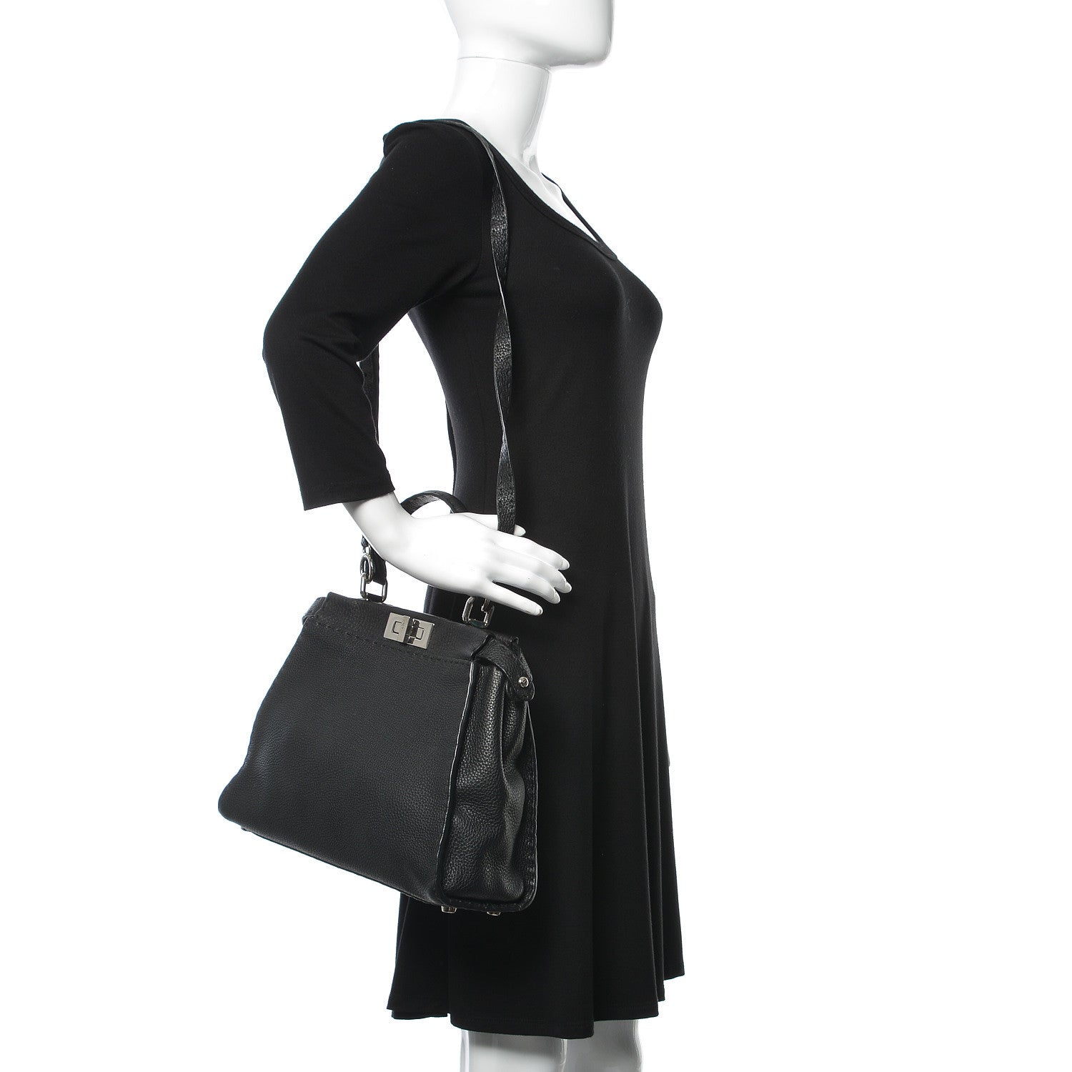 Fendi Cuoio Romano Selleria Bi-Color Medium Peekaboo Iconic Satchel Black Mou 2 of 11