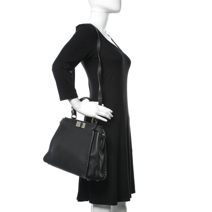 Fendi Cuoio Romano Selleria Bi-Color Medium Peekaboo Iconic Satchel Black Mou 2 of 11