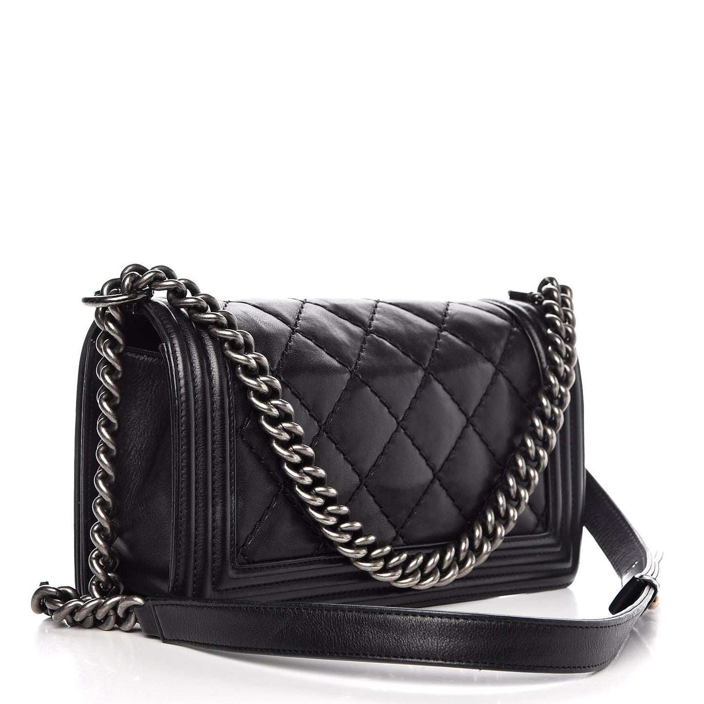 Calfskin Double Stitch Medium Boy Flap Black