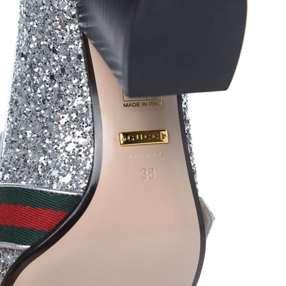 Gucci Glitter Nappa Web Peyton 75mm Loafer Pumps 38 Argento 6 of 9