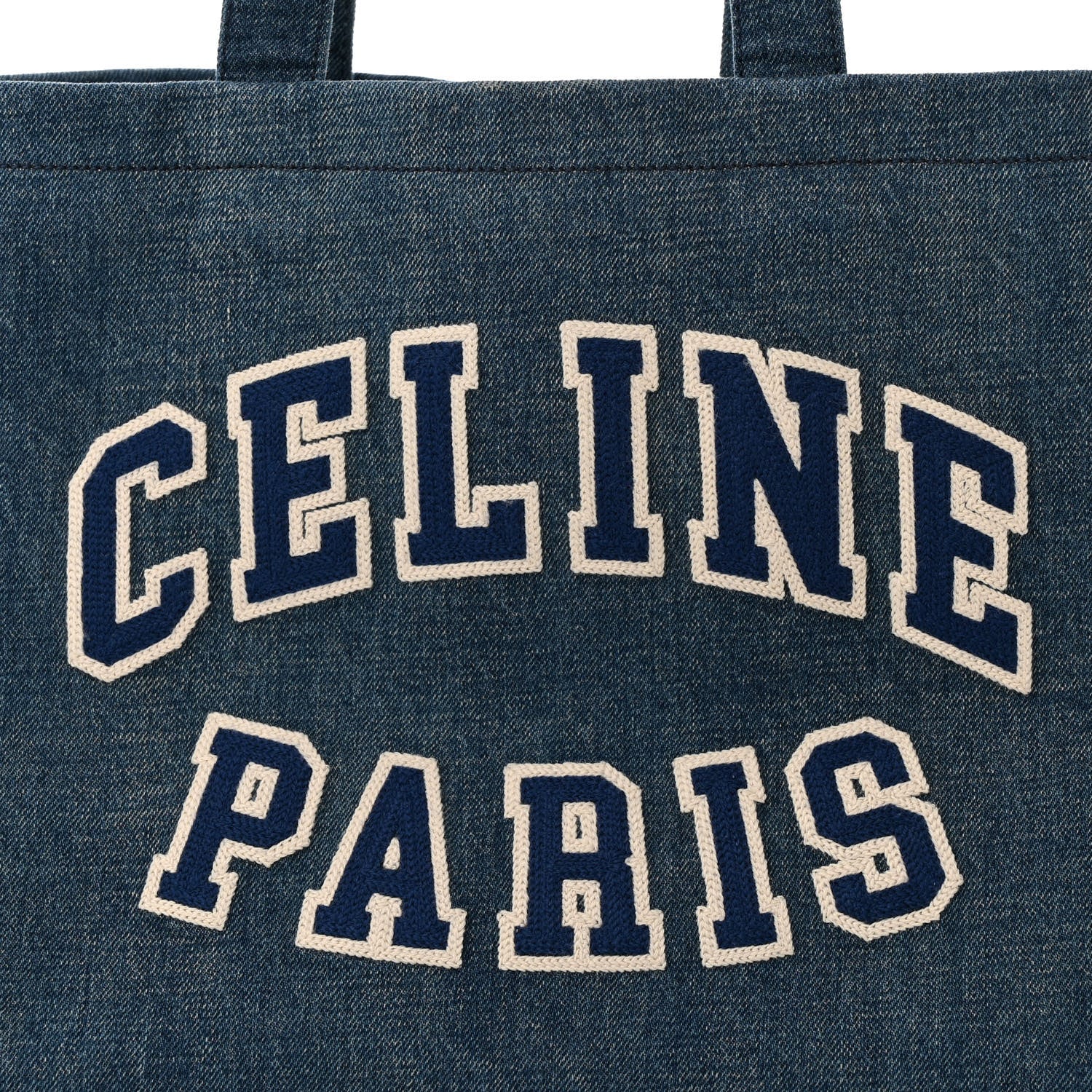 Celine Denim Calfskin Logo Tote Blue Tan 6 of 9