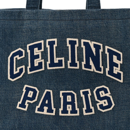 Celine Denim Calfskin Logo Tote Blue Tan 6 of 9