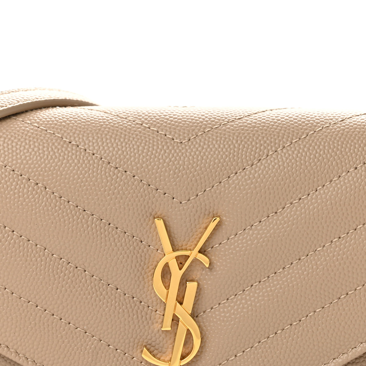 Saint Laurent Grain De Poudre Matelasse Chevron Monogram Envelope Chain Wallet Dark Beige 8 of 12