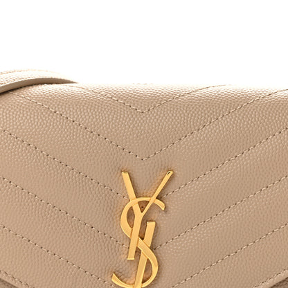 Saint Laurent Grain De Poudre Matelasse Chevron Monogram Envelope Chain Wallet Dark Beige 8 of 12