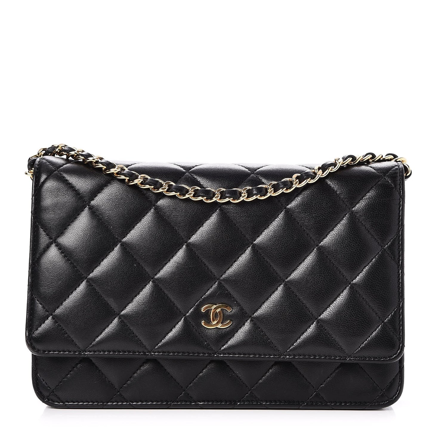 Lambskin Quilted Wallet On Chain WOC Black