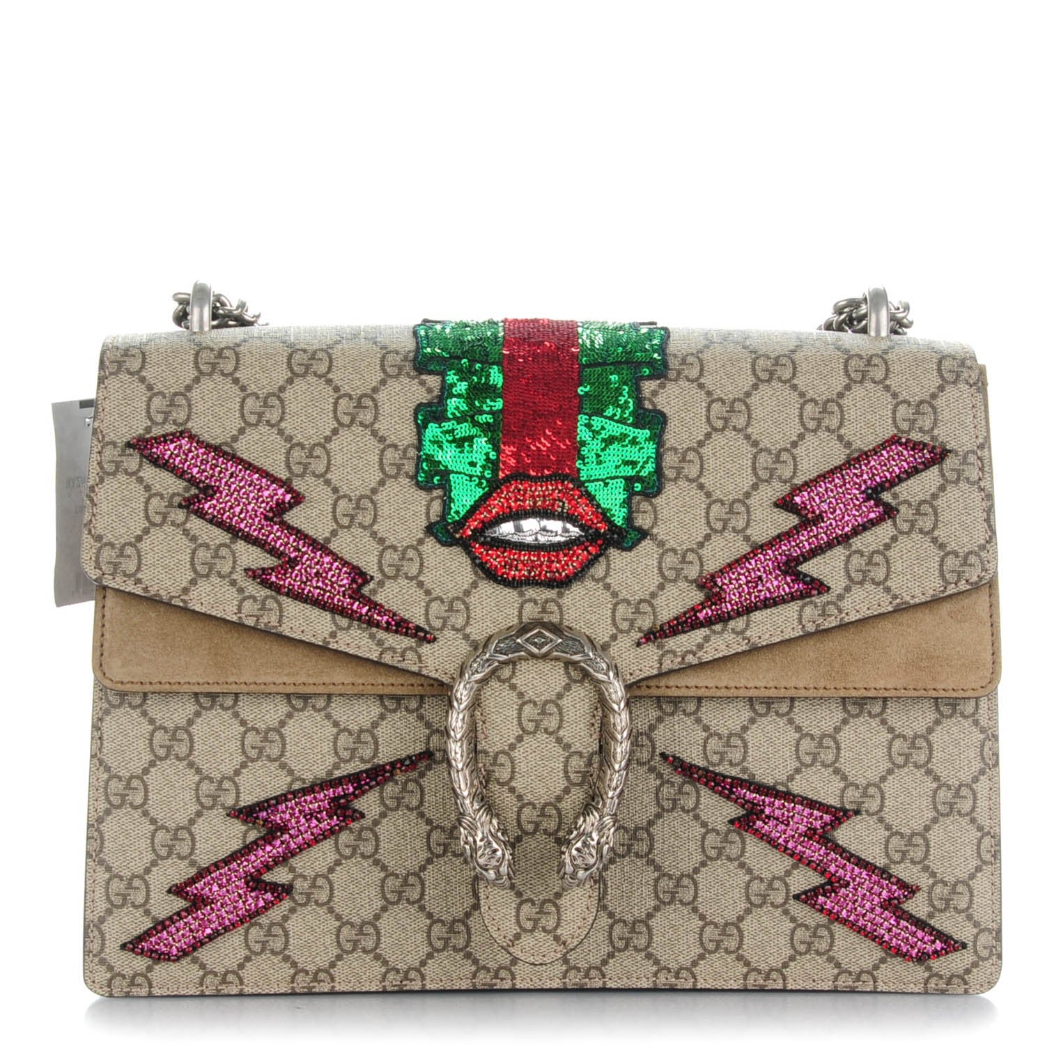 Gucci GG Supreme Monogram Lightning Embroidered Medium Dionysus Shoulder Bag Beige 1 of 10