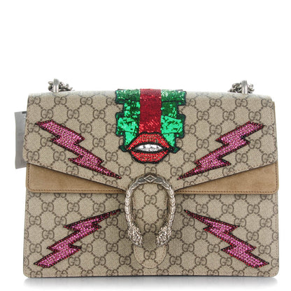 Gucci GG Supreme Monogram Lightning Embroidered Medium Dionysus Shoulder Bag Beige 1 of 10