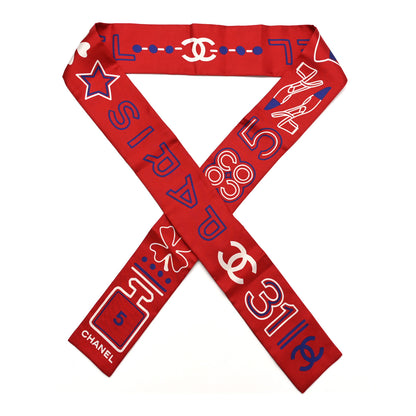 Chanel Silk Slim Bandeau Scarf Dark Red Blue White 1 of 4