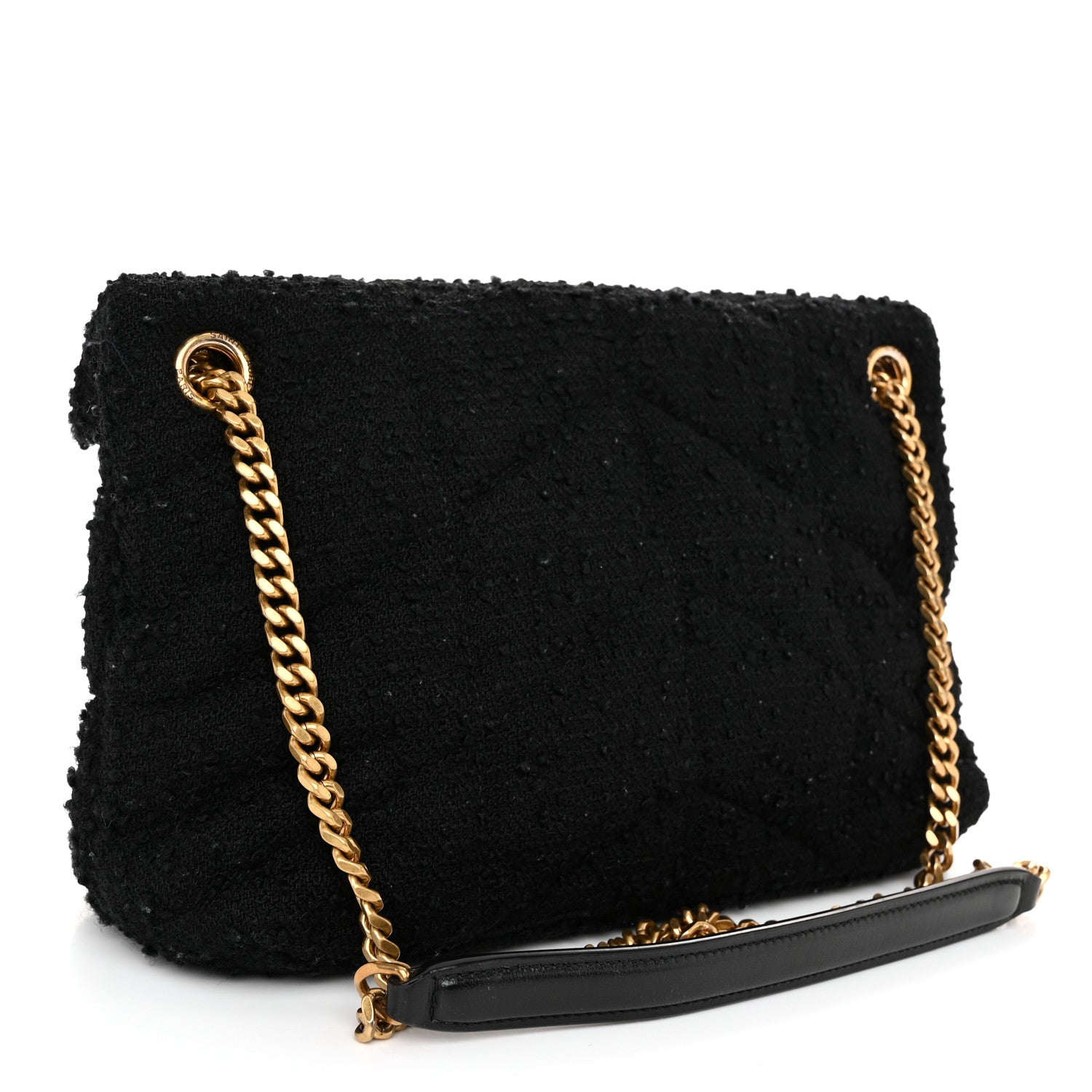 Saint Laurent Boucle Tweed Quilted Small Loulou Puffer Monogram Chain Satchel Black 3 of 12