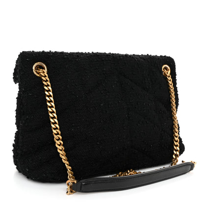 Saint Laurent Boucle Tweed Quilted Small Loulou Puffer Monogram Chain Satchel Black 3 of 12