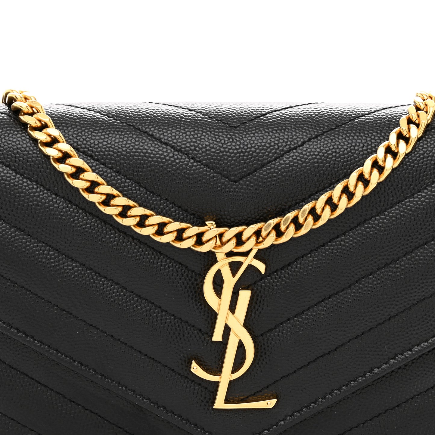 Grain De Poudre Matelasse Chevron Monogram Chain Wallet Black