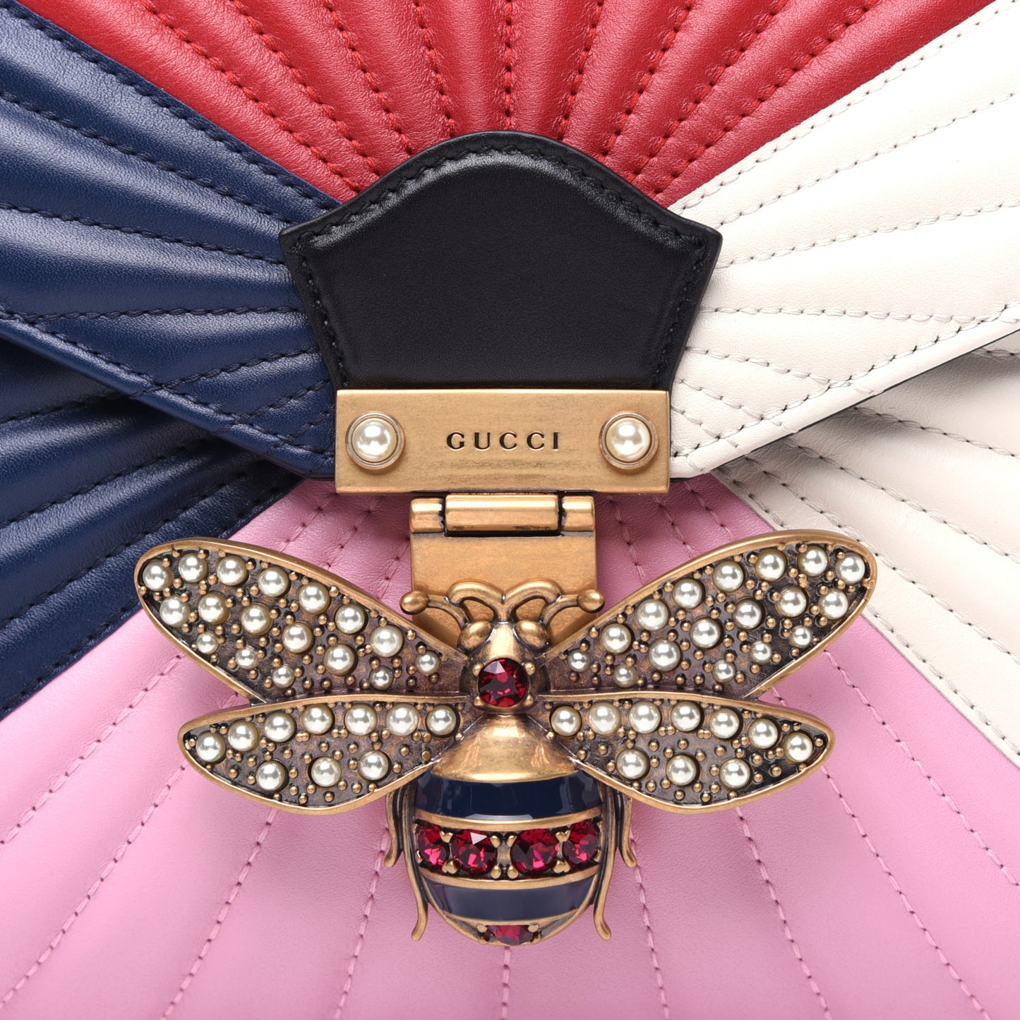 Calfskin Bamboo Trapuntata Queen Margaret Top Handle Bag Blue Agata Hibiscus Red Mystic White Sugar Pink