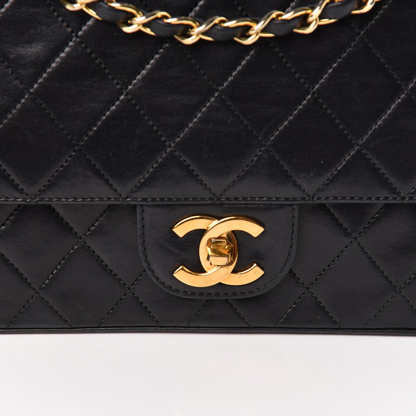 Lambskin Quilted Medium Double Flap Black