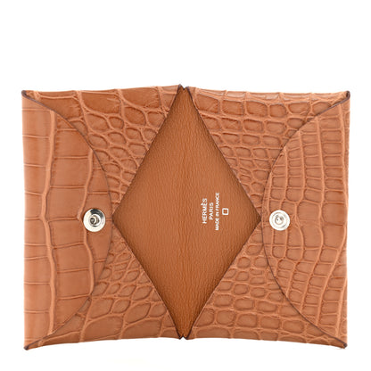 Hermes Matte Alligator Calvi Card Case Gold 5 of 9