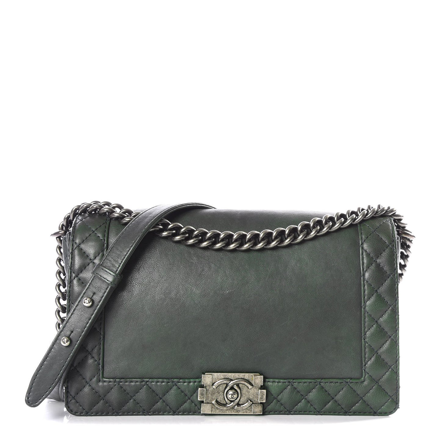 Calfskin Medium Boy Reverso Flap Dark Green