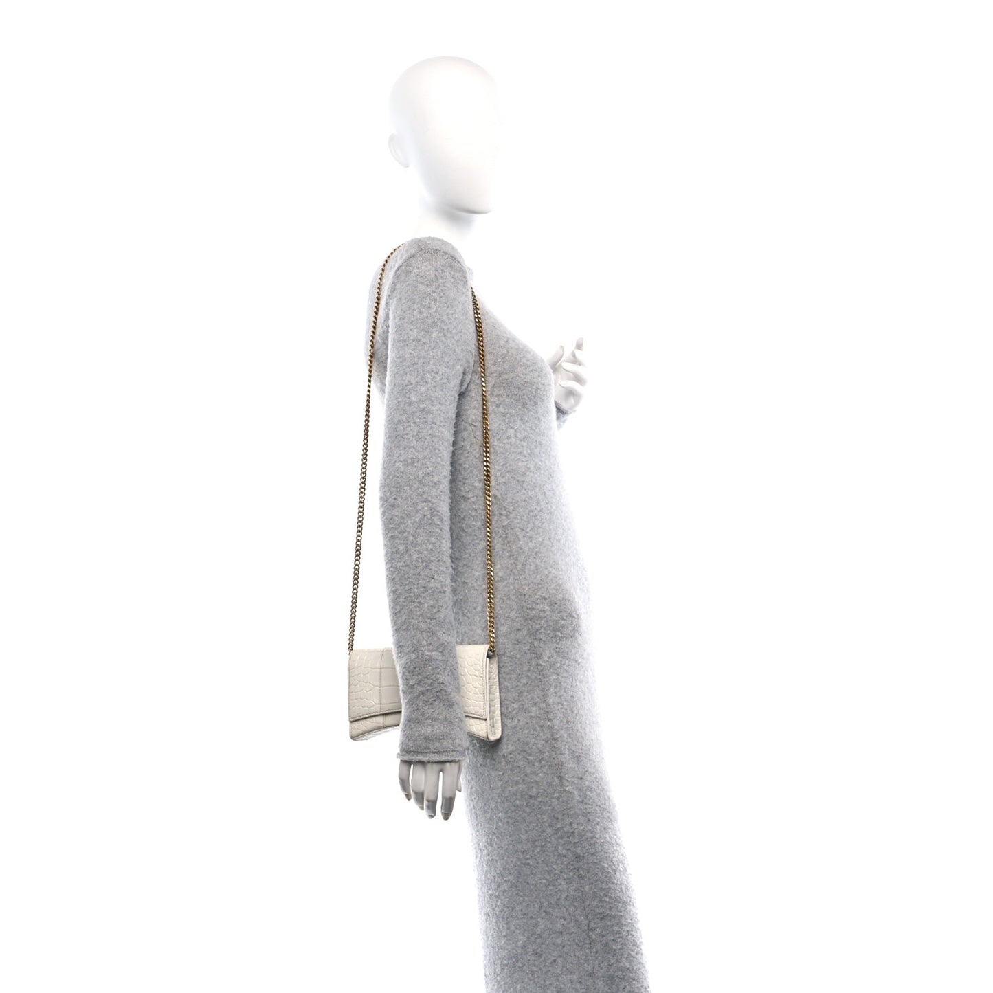 Shiny Calfskin Crocodile Embossed Hourglass Chain Bag White
