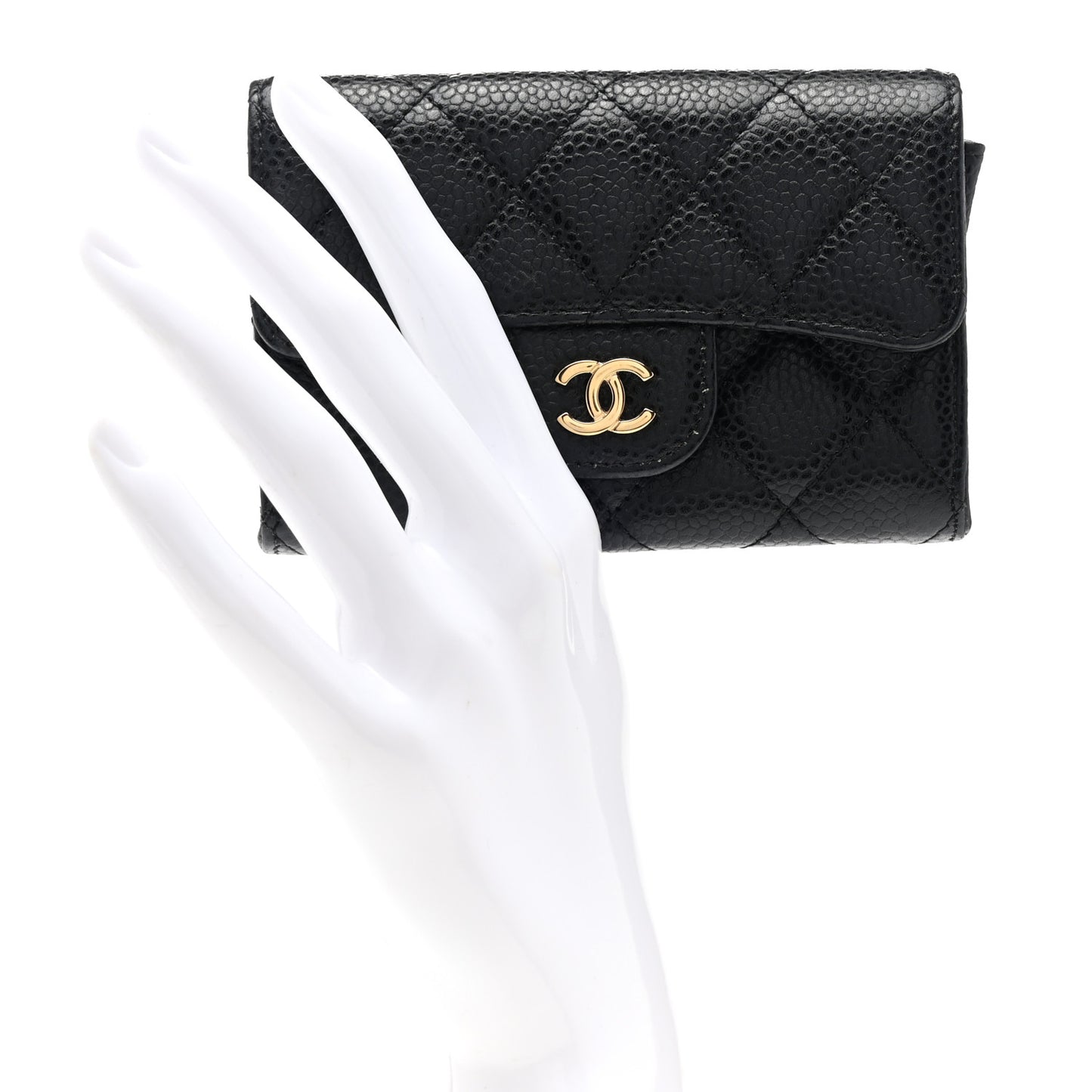 Caviar Quilted Flap Card Holder Black