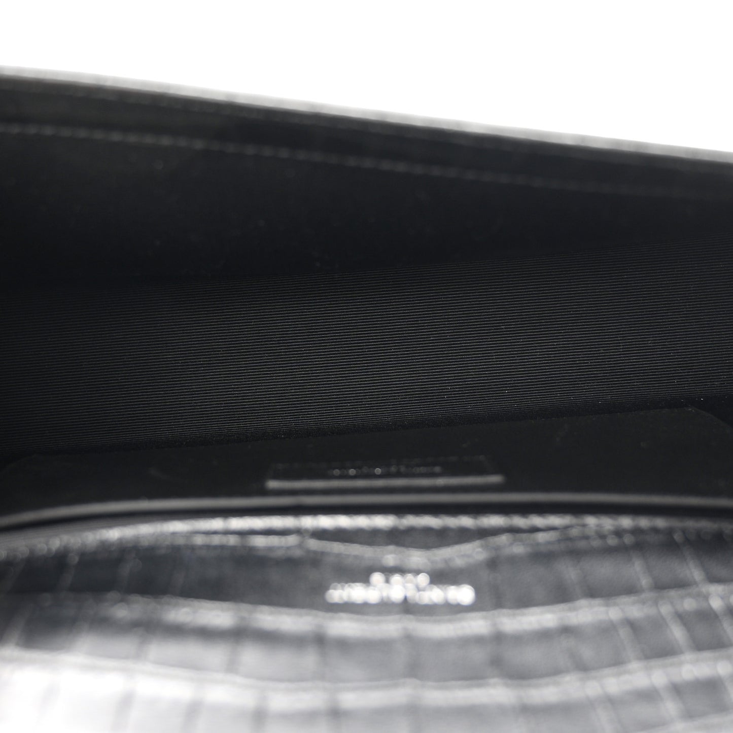 Calfskin Crocodile Embossed Medium Classic Monogram Kate Tassel Satchel Black