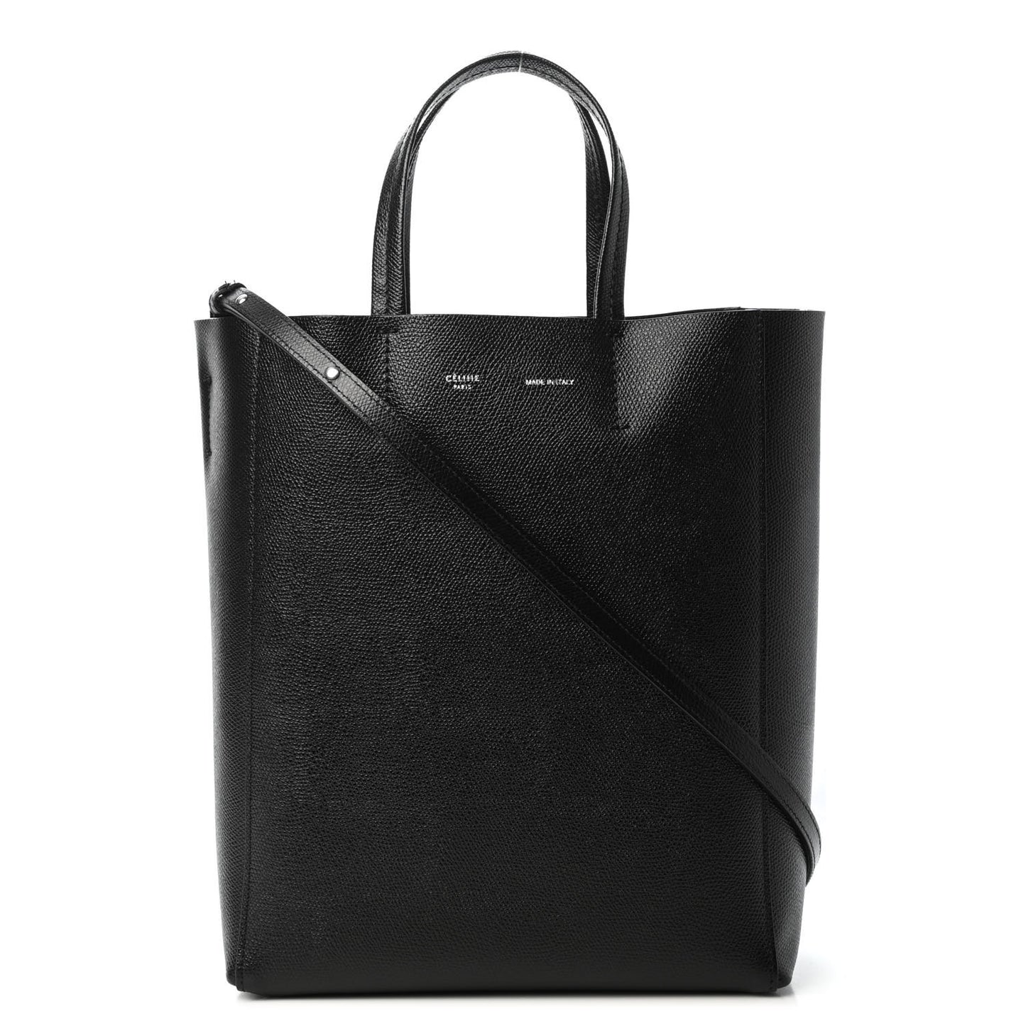 Grained Calfskin Small Vertical Cabas Black