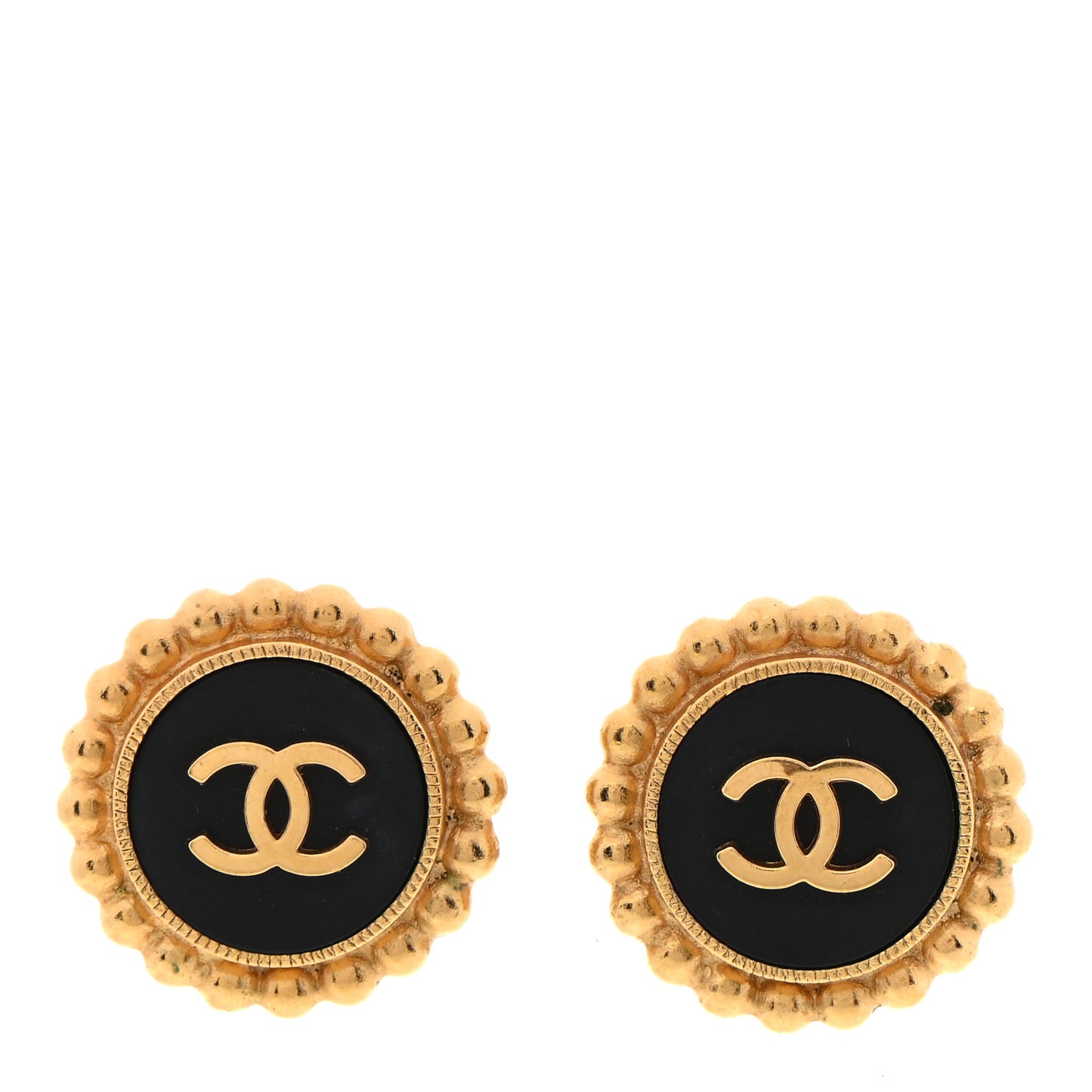 Metal Rope CC Round Clip On Earrings Black Gold