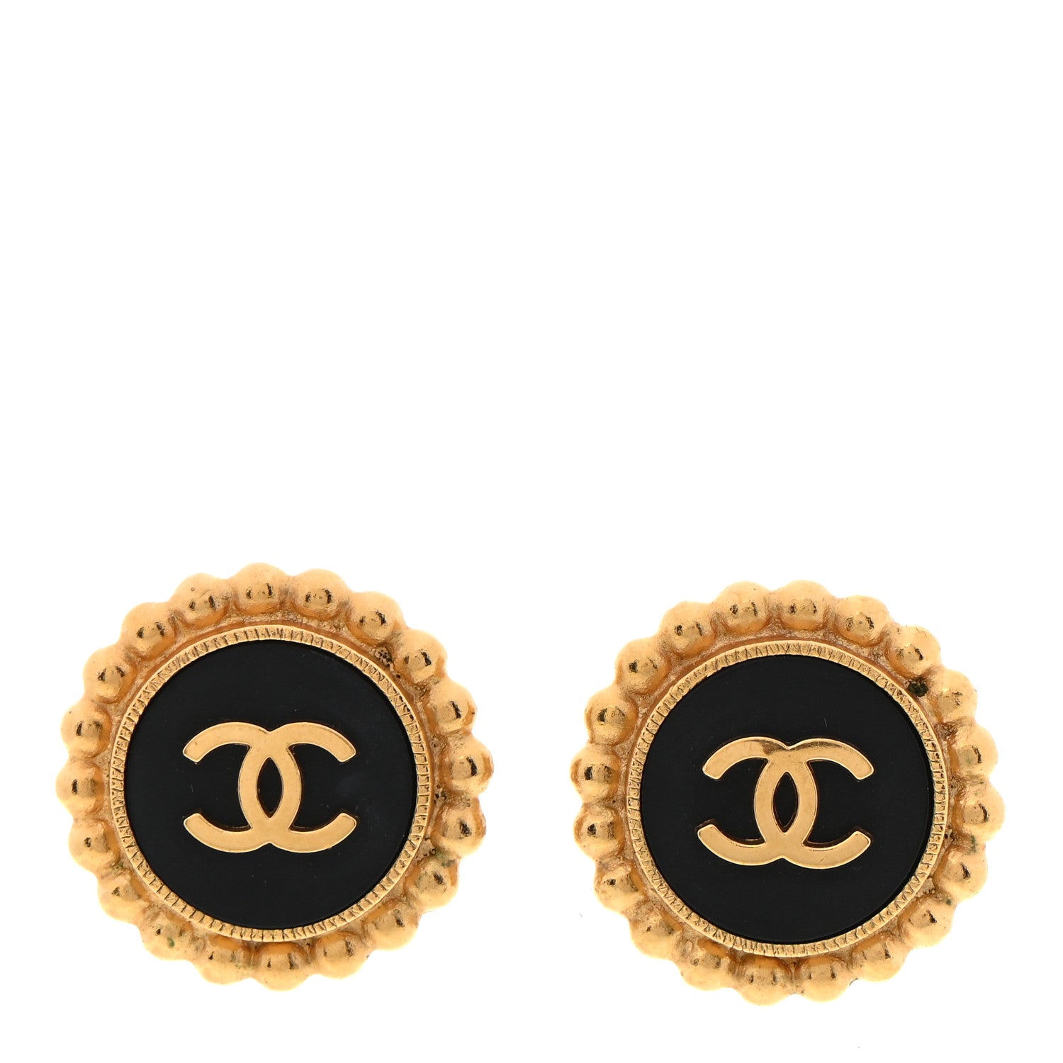 Chanel Metal Rope CC Round Clip On Earrings Black Gold 1 of 4
