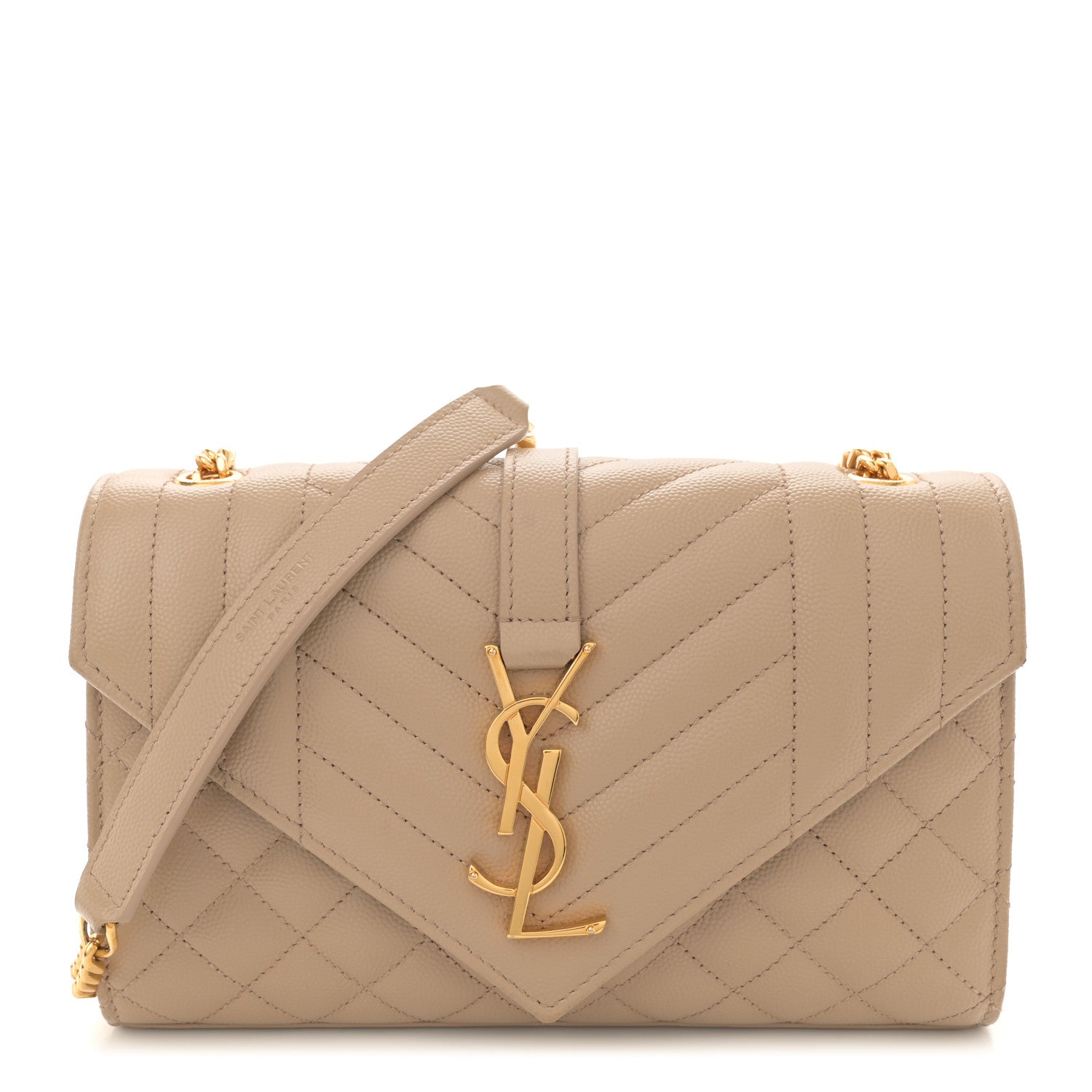 Saint Laurent Grain De Poudre Textured Mixed Matelasse Triquilt Small Monogram Satchel Dark Beige 1 of 14