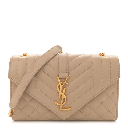 Saint Laurent Grain De Poudre Textured Mixed Matelasse Triquilt Small Monogram Satchel Dark Beige 1 of 14