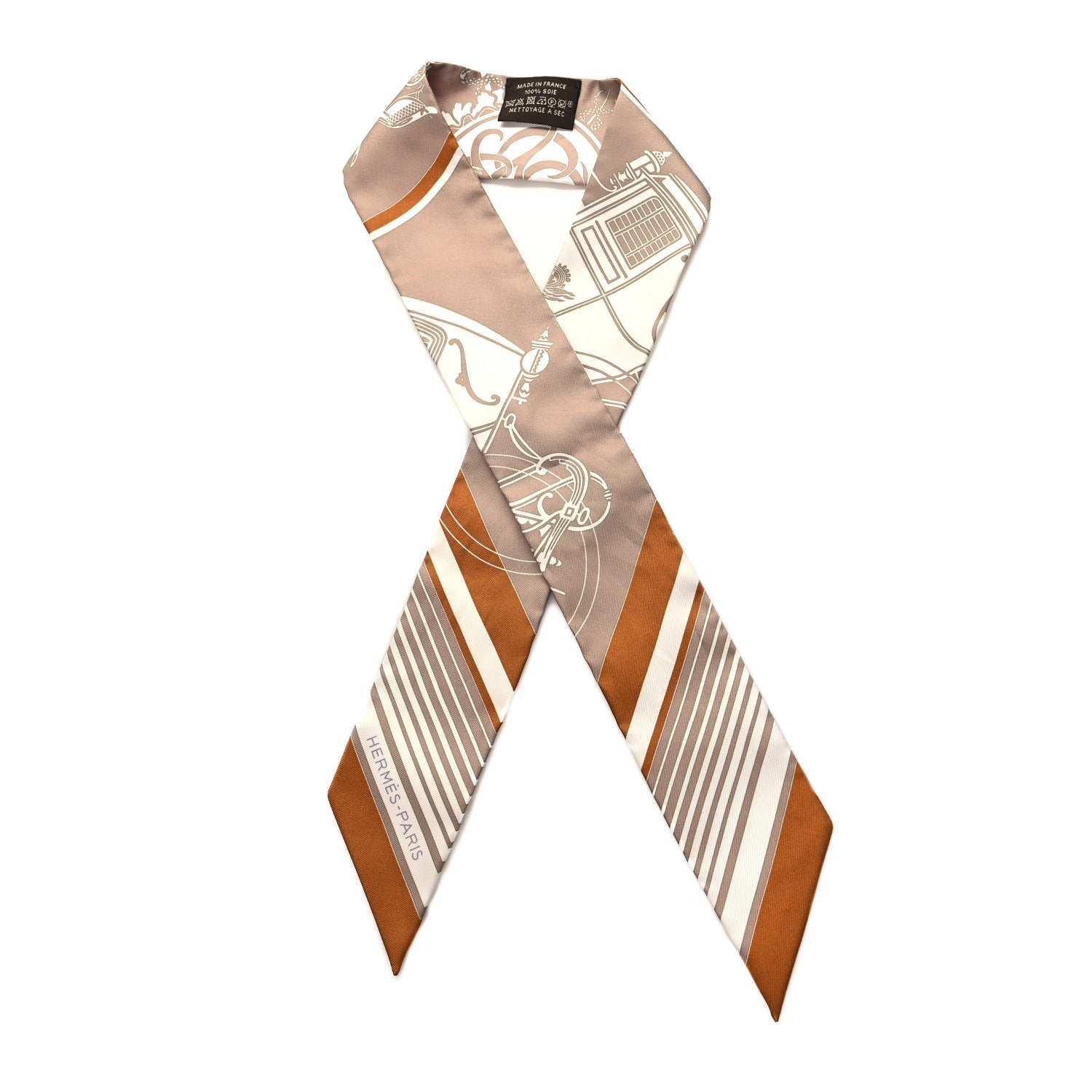 Hermes Silk Ex-Libris Twilly Beige White Caramel 1 of 4