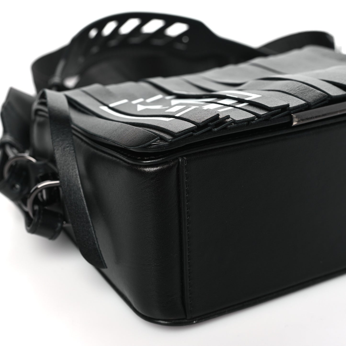 Calfskin Fringe Binder Clip Bag Black White