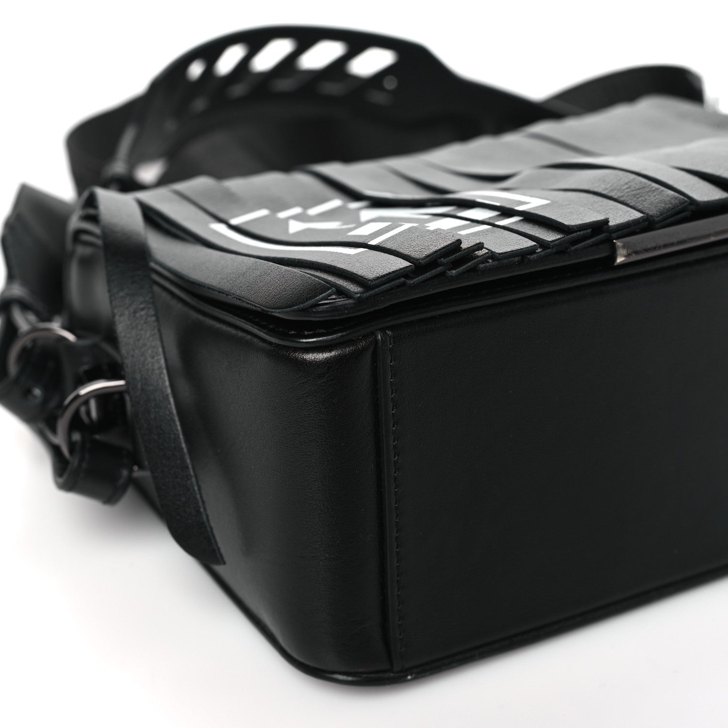 Off-White Calfskin Fringe Binder Clip Bag Black White 9 of 9