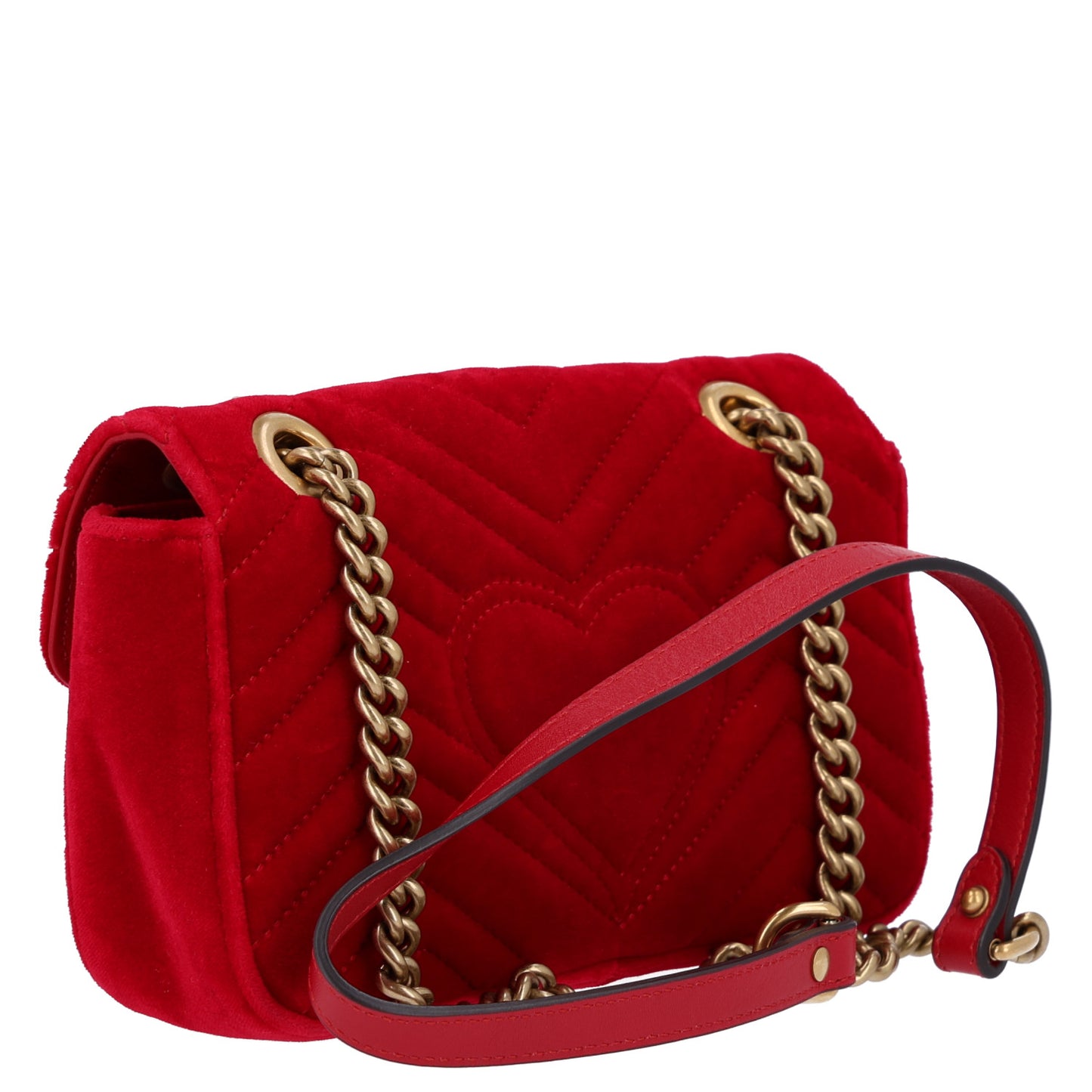 Velvet Matelasse Mini GG Marmont Shoulder Bag  Hibiscus Red