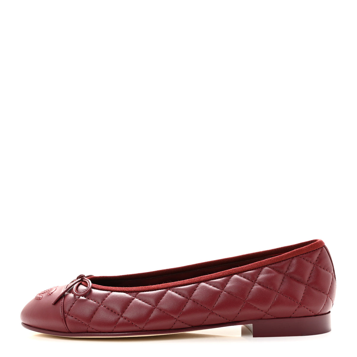 Lambskin Quilted CC Cap Toe Ballerina Flats 40 Burgundy