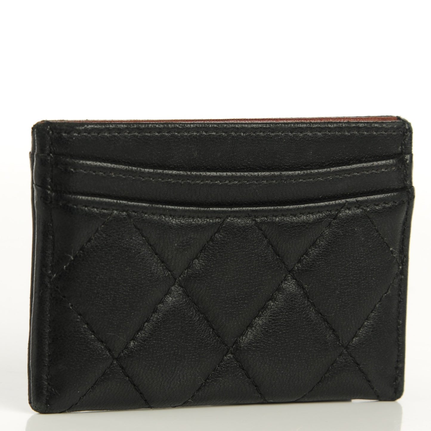 Lambskin Quilted Card Holder Black