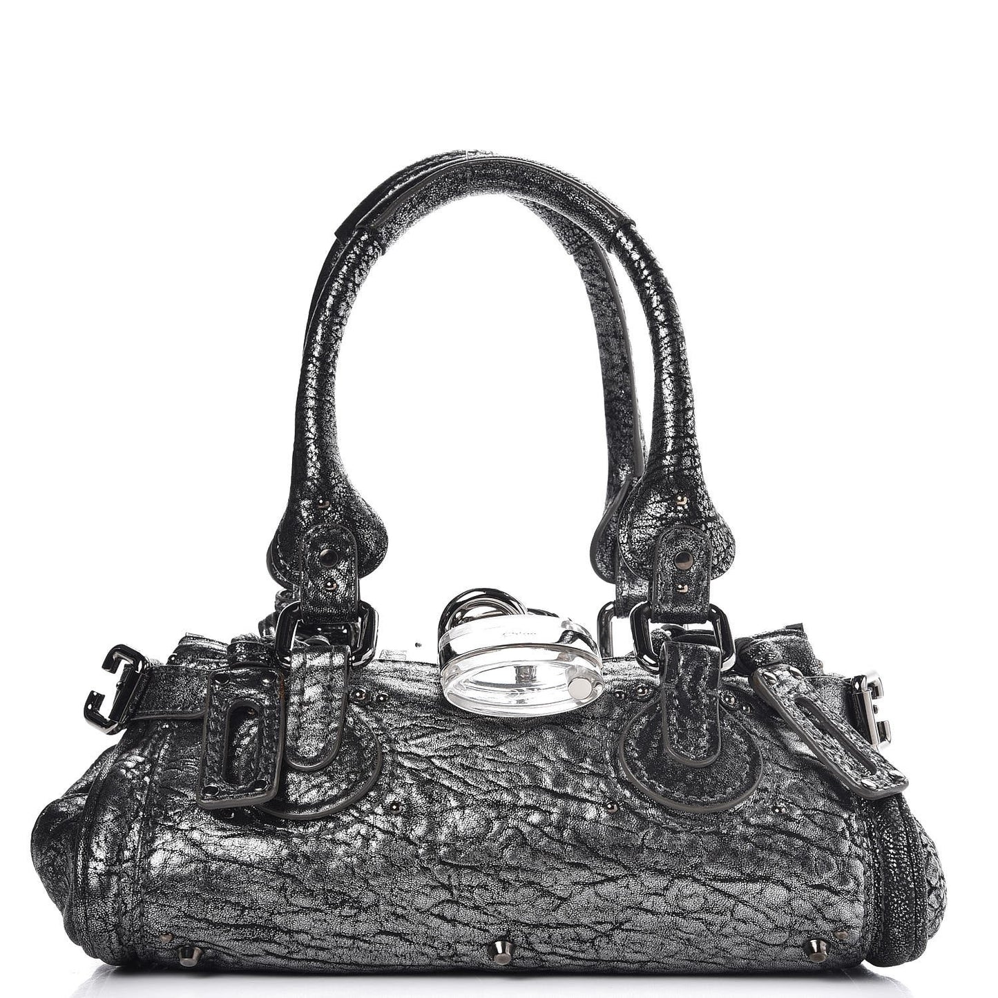 Metallic Pebbled Lambskin Small Paddington Satchel Silver