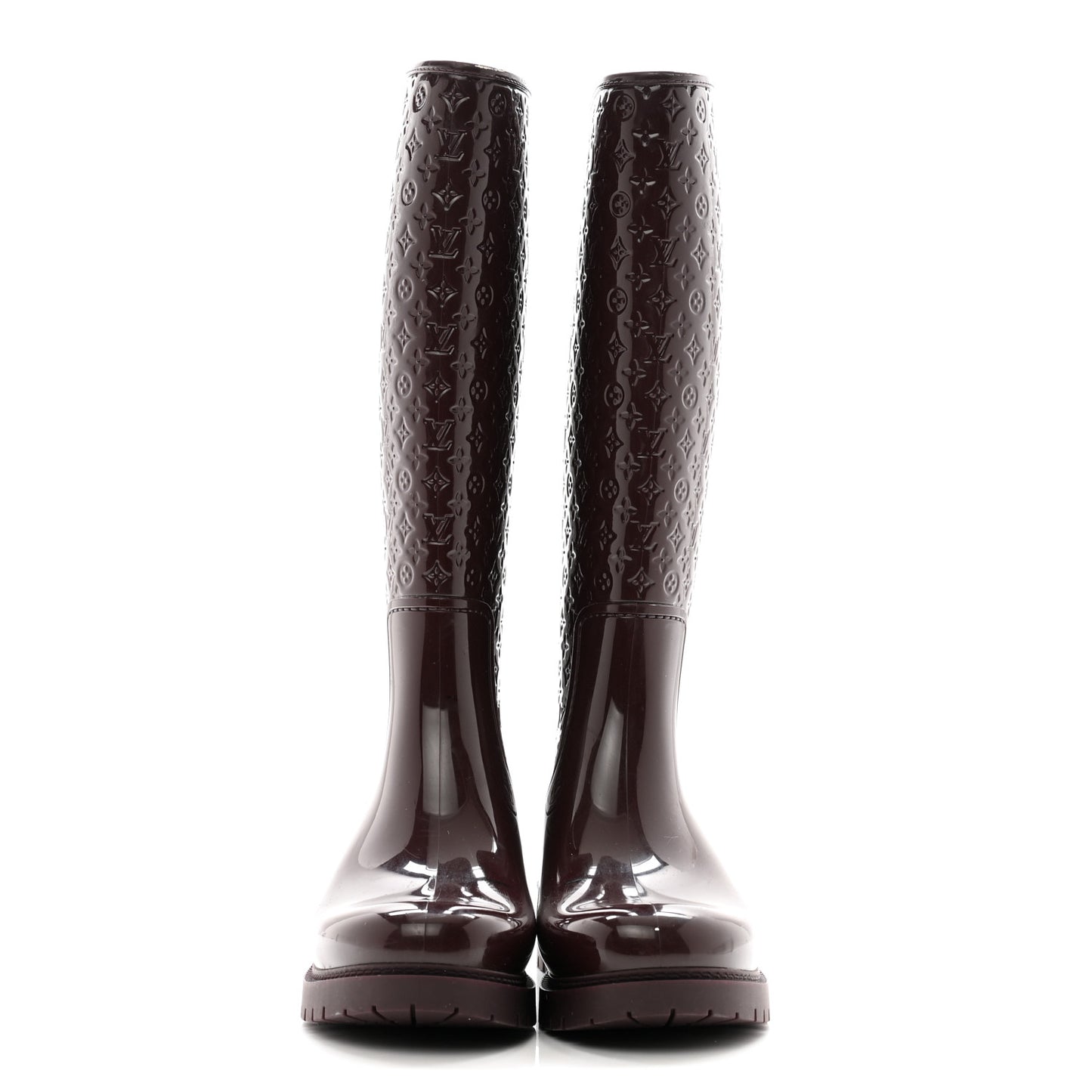 Rubber Embossed Monogram Splash Rain Boots 38 Burgundy