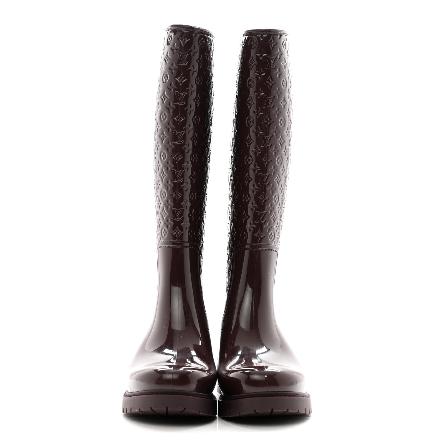 Louis Vuitton Rubber Embossed Monogram Splash Rain Boots 38 Burgundy 2 of 11