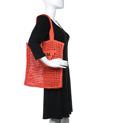 Prada Yarn Raffia Effect Crochet Logo Embroidered Tote Bag Arancio 2 of 6