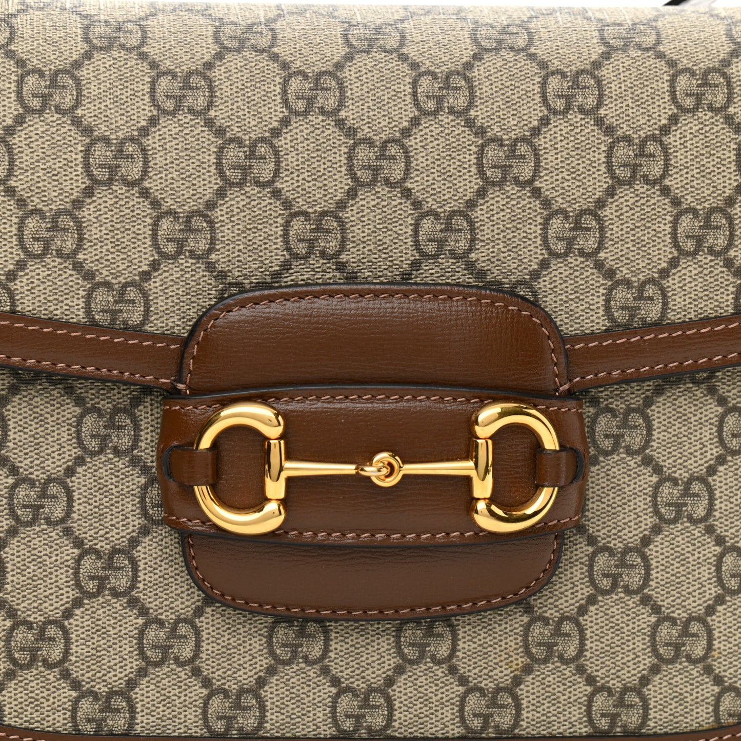 GG Supreme Monogram Horsebit 1955 Shoulder Bag Beige Brown Sugar