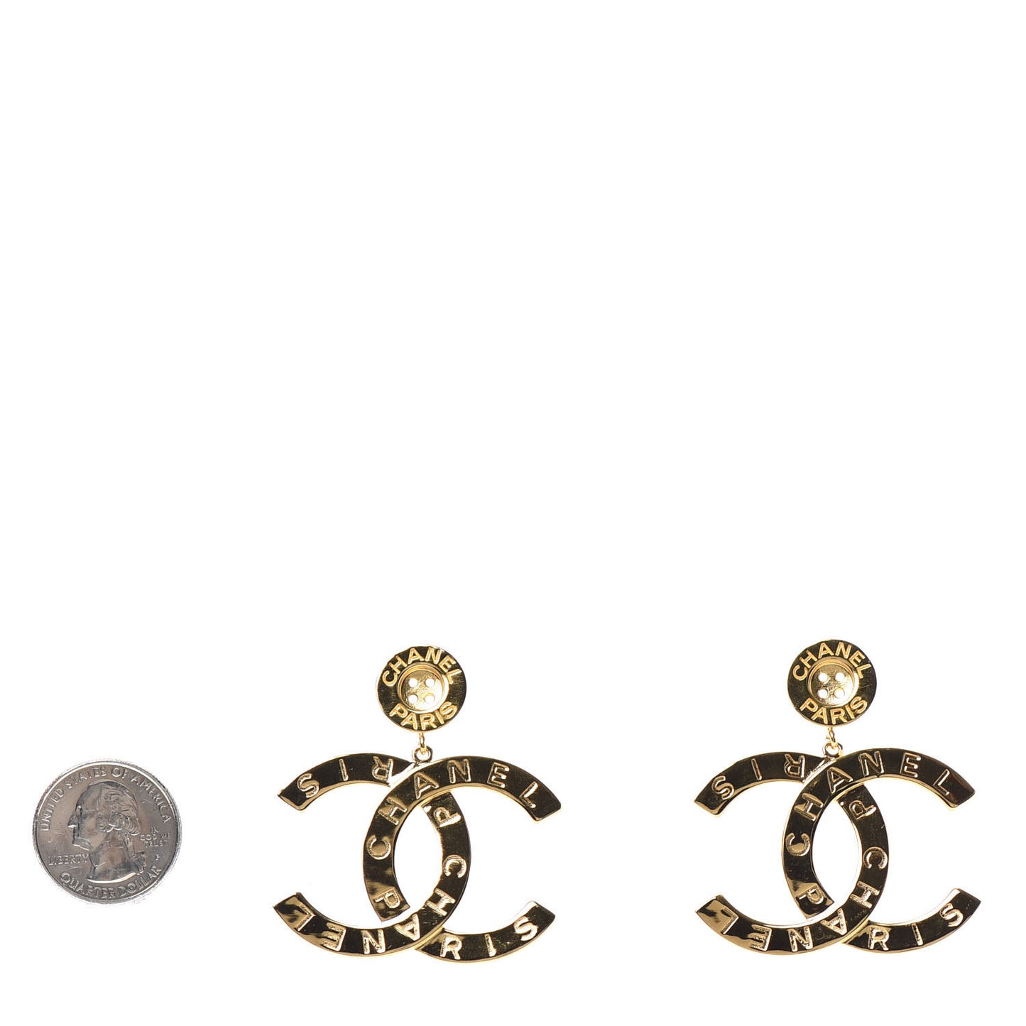 Metal Large Paris Button Earrings Gold
