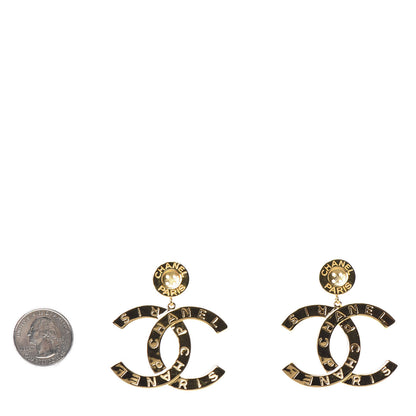 Chanel Metal Large Paris Button Earrings Gold 2 of 4